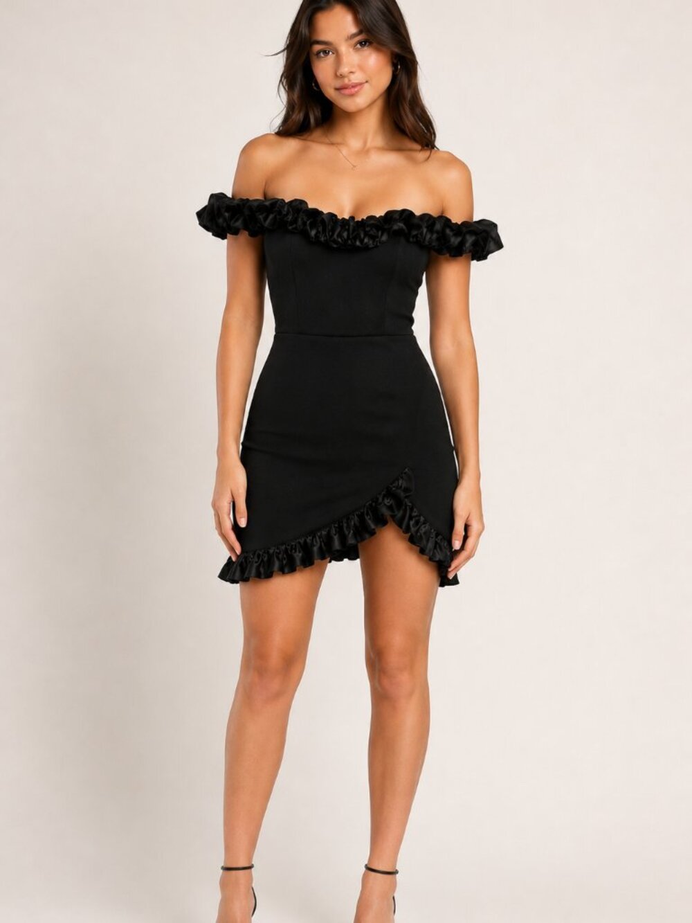 Lulus NWT Black Ruffle Off Shoulder Bodycon Mini Dress M